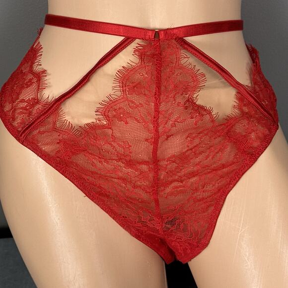 Wolf & Whistle Natalia Red Eyelash Lace High Waist Thong Panties US Size 14 2XL - Picture 1 of 10